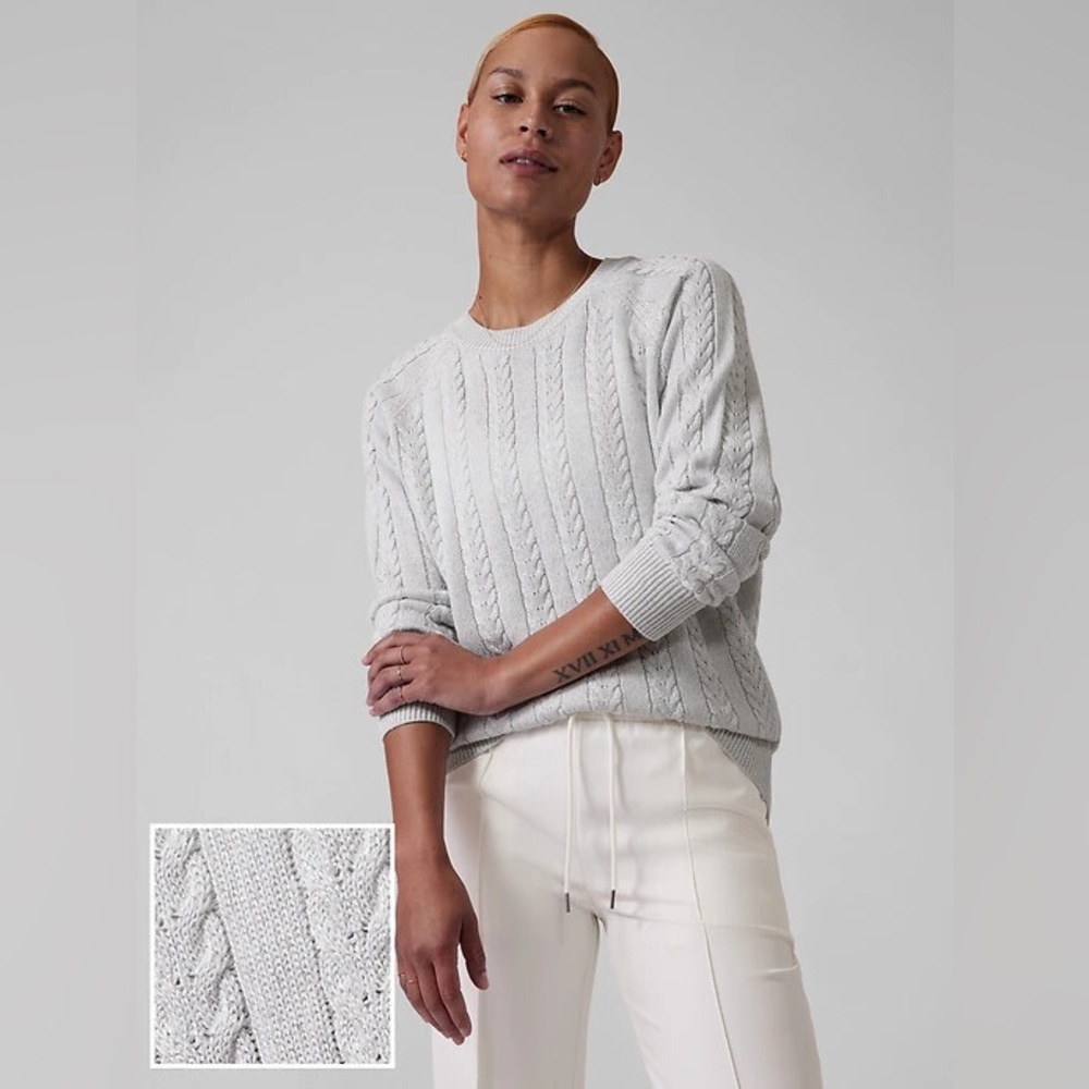 Athleta Crossroads Hawthorne Textured Crew Sweater in White Metallic